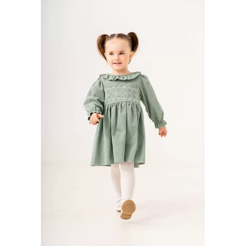 Оптовая продажа вельветовых платьев с вышивкой для девочек 9–24 мес | babykidsjunior.com