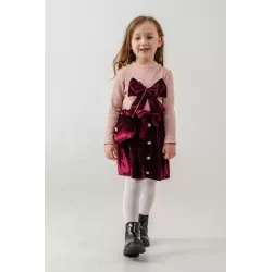 Completo bambina in velluto Eray Kids 6437 con fiocco | babykidsjunior.com