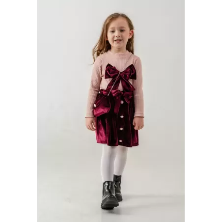 Eray Kids 6437 Velvet Girl Set with Big Bow | babykidsjunior.com