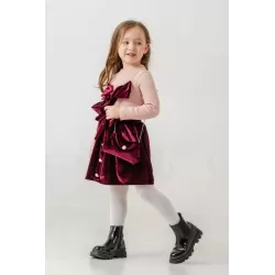 Eray Kids 6437 Velvet Girl Set with Big Bow | babykidsjunior.com