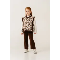 Eray Kids 6430 Ensemble Fille Léopard | Tricot 3 Pièces