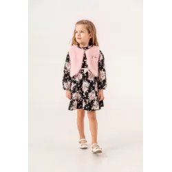 Set Fetiță Eray Kids 6344 | Rochie Florală & Vestă Blăniță (2–5 Ani)