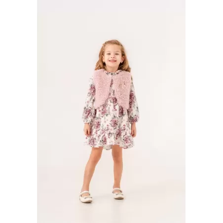 Set Bambina Eray Kids 6344 | Vestito Floreale & Gilet Peluche (2–5 Anni)